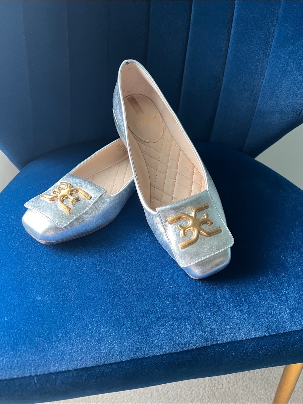 Tory Burch Iridescent Silver Logo Ballet Flats